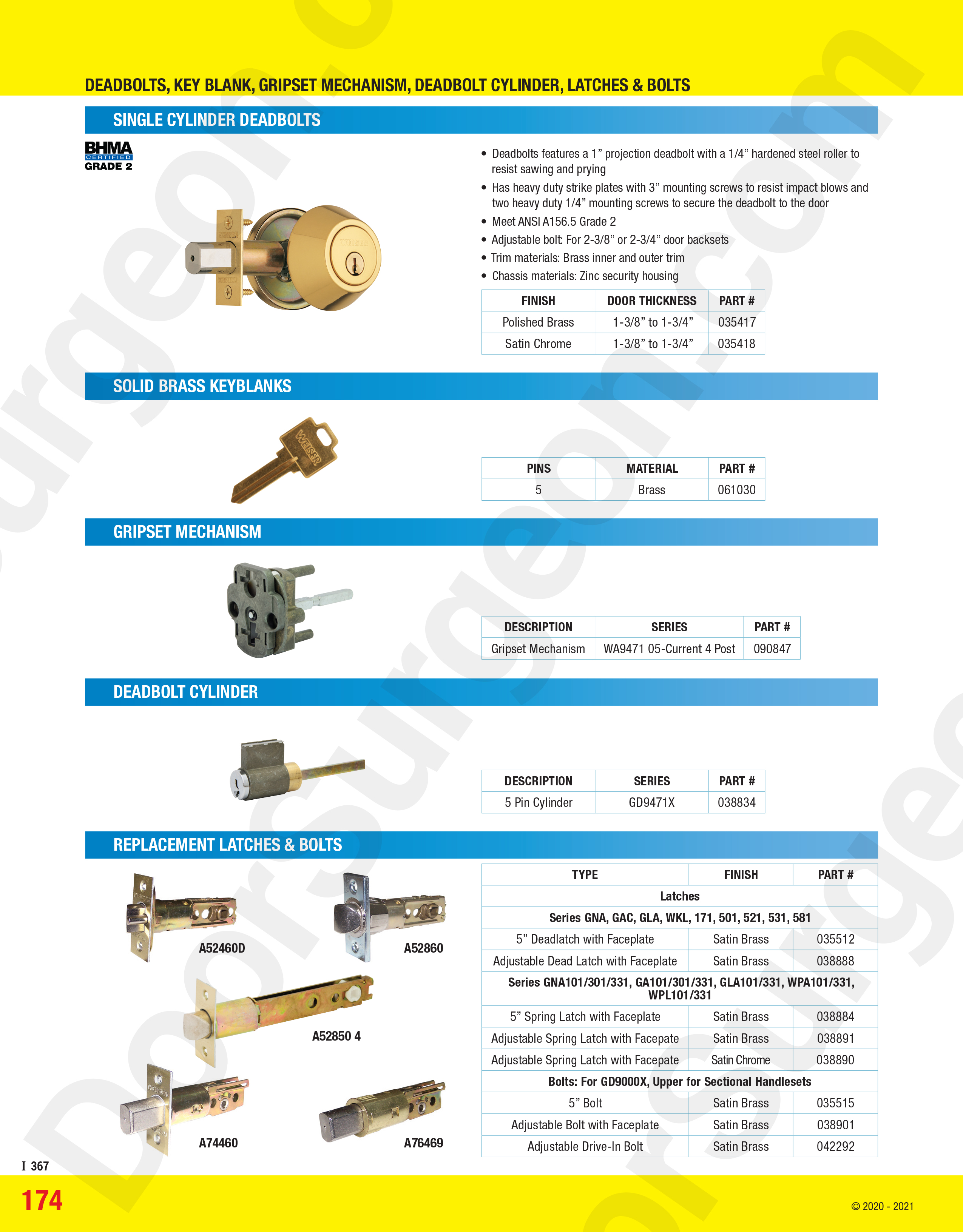 2-3/8, 2-3/4 and 5 inch backset latches as well as deadbolts